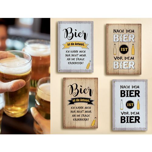 Metall Schild Weisheit Bier - "Bier ist die Antwort" braun