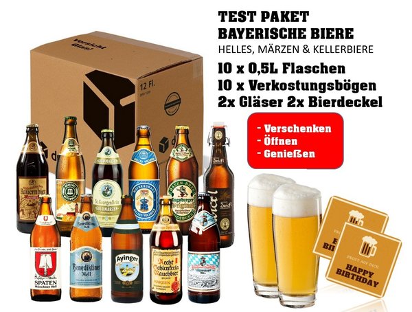 BIERPAKET + Gläser + Verkostungsbogen Bierdeckel Happy Birthday Bierspezialitäten 10x 0,5L
